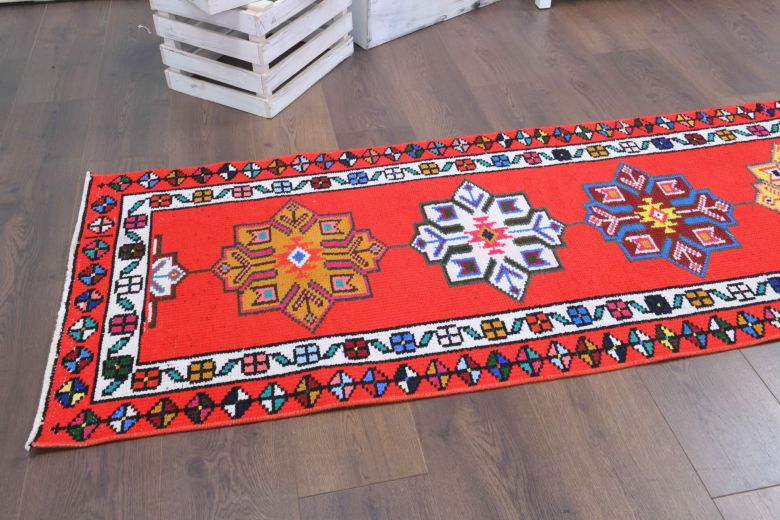 Brilliant Hand-Knotted Vintage Runner Rug