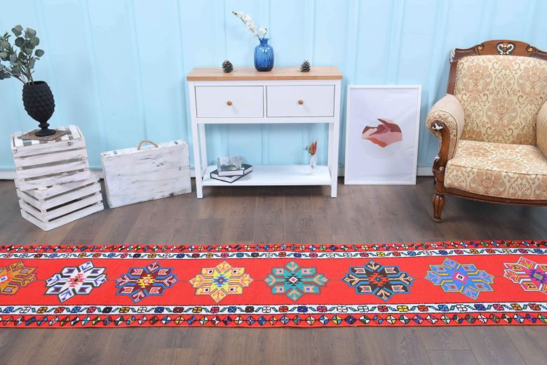 Brilliant Hand-Knotted Vintage Runner Rug