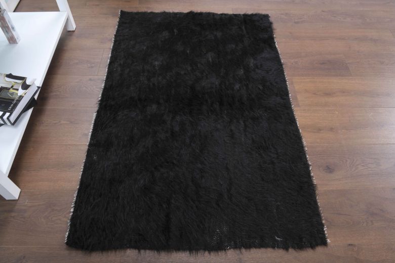 Vintage Black Flatweave Small Rug