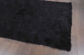 Vintage Black Flatweave Small Rug - Thumbnail