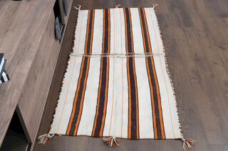 White Striped Flatweave Carpet - Thumbnail