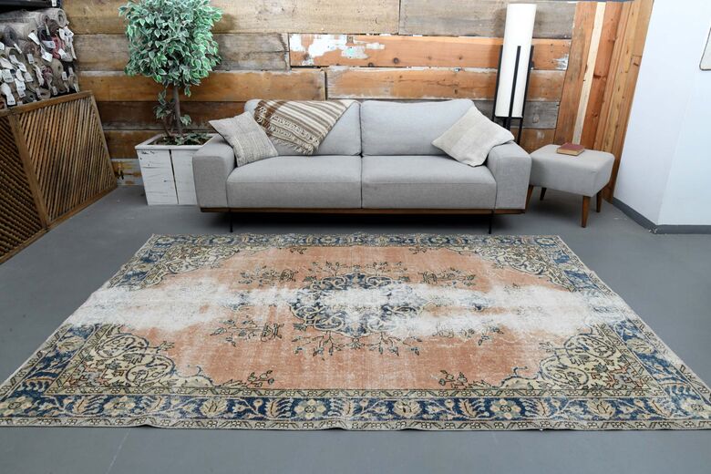 Distressed Orange Vintage Rug