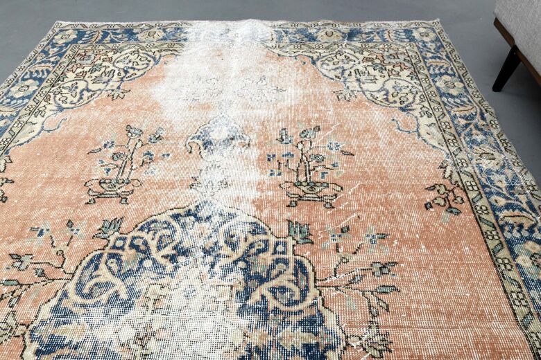 Distressed Orange Vintage Rug