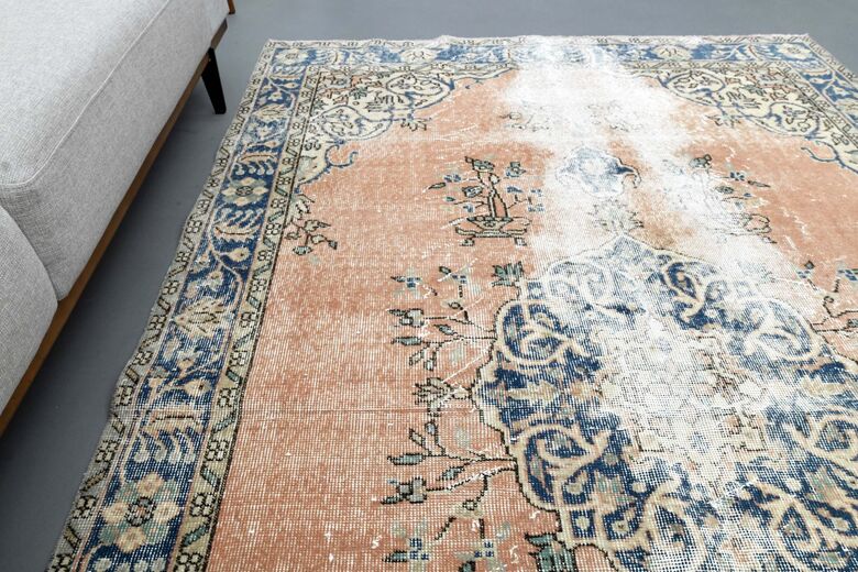 Distressed Orange Vintage Rug