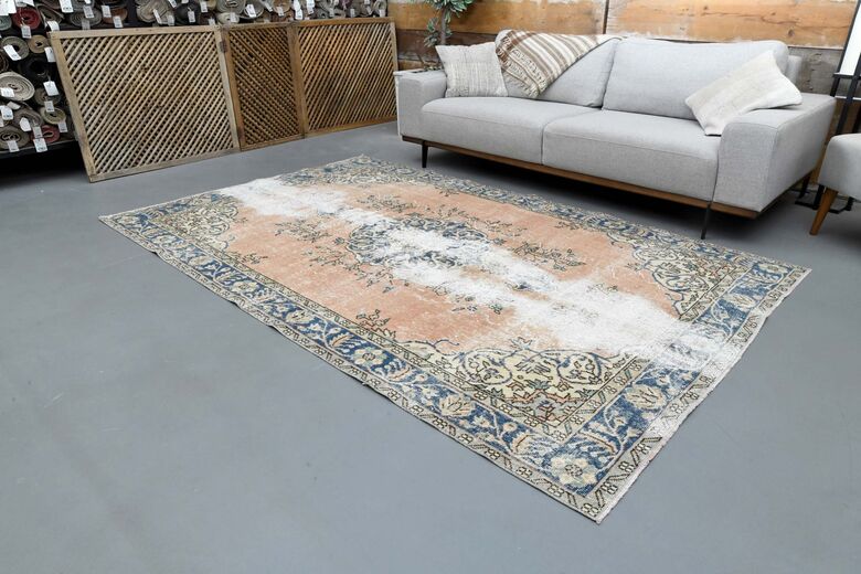 Distressed Orange Vintage Rug