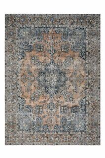 Orange & Navy Vintage Turkish Area Rug - Thumbnail