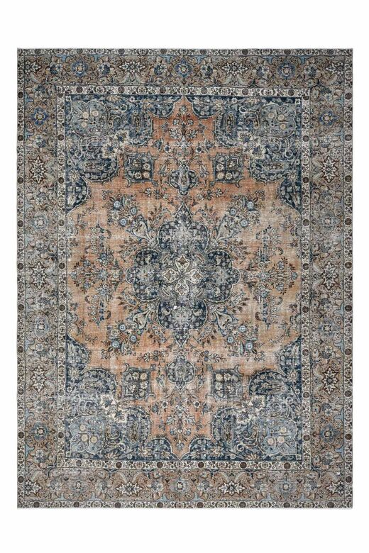 Rugser - Orange & Navy Vintage Turkish Area Rug