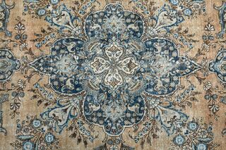 Orange & Navy Vintage Turkish Area Rug - Thumbnail