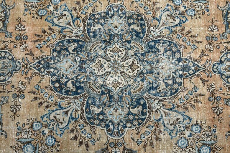 Orange & Navy Vintage Turkish Area Rug