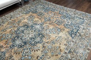 Orange & Navy Vintage Turkish Area Rug - Thumbnail