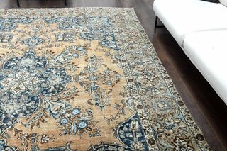 Orange & Navy Vintage Turkish Area Rug - Thumbnail