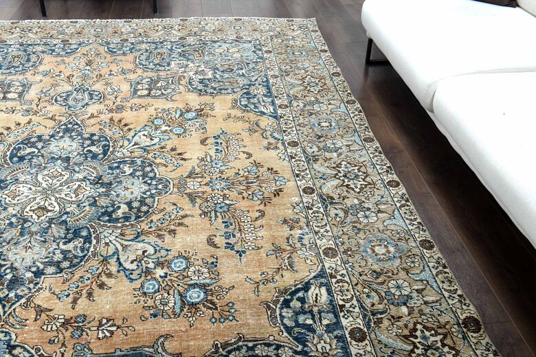 Orange & Navy Vintage Turkish Area Rug