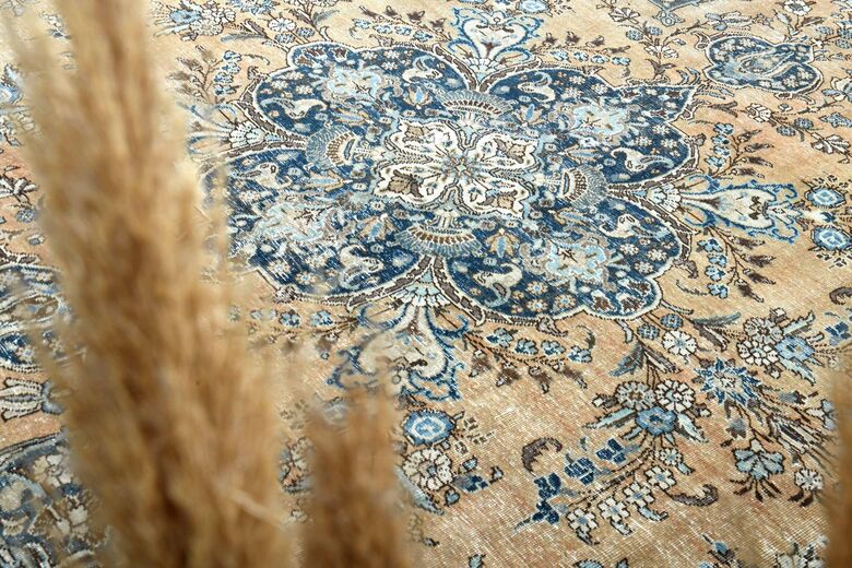 Orange & Navy Vintage Turkish Area Rug