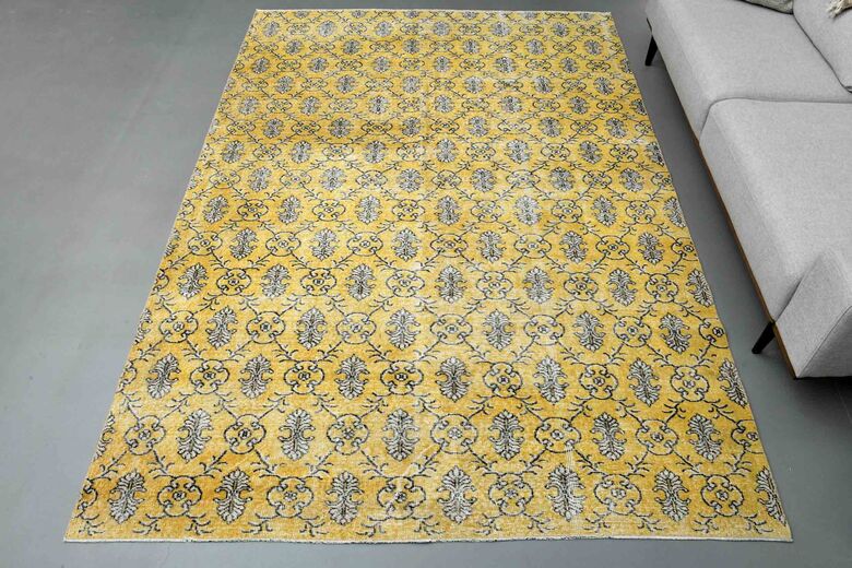Damask Yellow Anatolian Vintage Area Rug