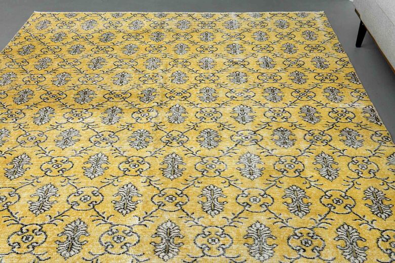 Damask Yellow Anatolian Vintage Area Rug