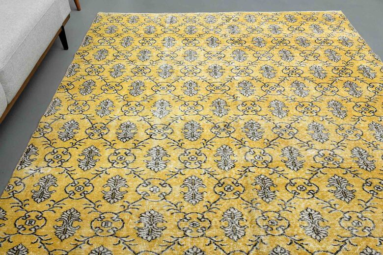 Damask Yellow Anatolian Vintage Area Rug