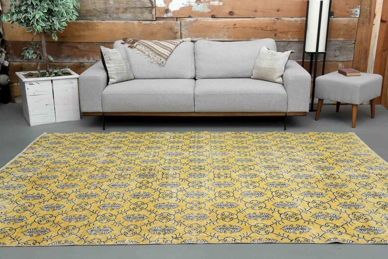 Damask Yellow Anatolian Vintage Area Rug