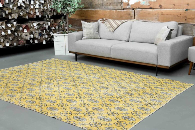 Damask Yellow Anatolian Vintage Area Rug