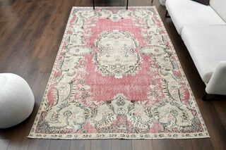Shabby Chic Decor - Pink Oushak Vintage Rug - Thumbnail