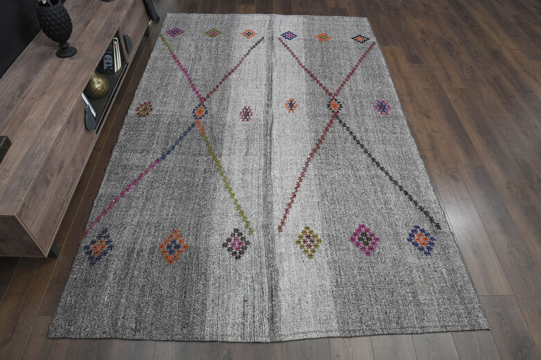 7x10, Abstract Vintage Kilim Rug