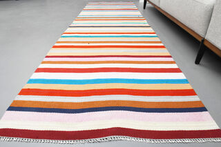 Flatweave Colorful Vintage Kilim Runner - Thumbnail