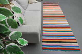 Flatweave Colorful Vintage Kilim Runner - Thumbnail