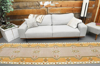 Faded Yellow Handmade Oushak Runner Rug - Thumbnail