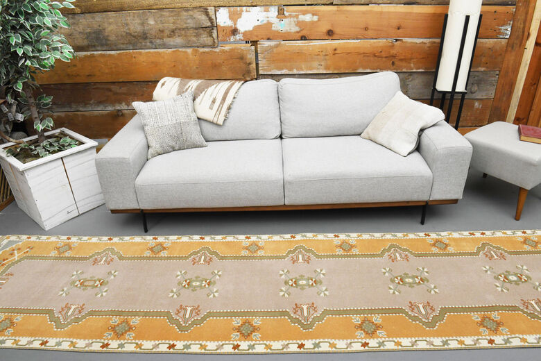Faded Yellow Handmade Oushak Runner Rug