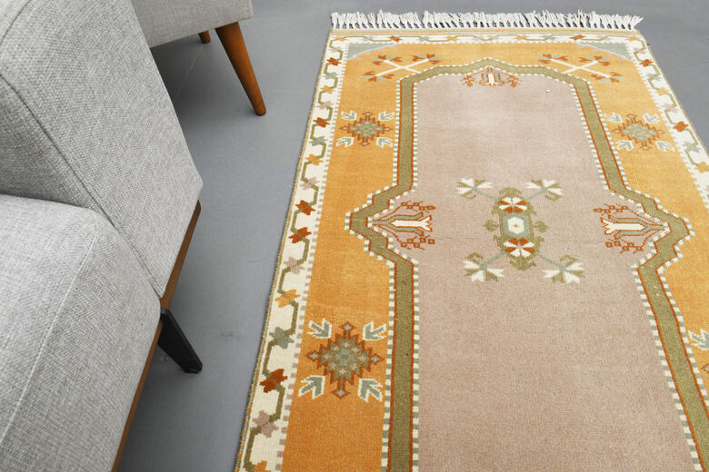 Faded Yellow Handmade Oushak Runner Rug