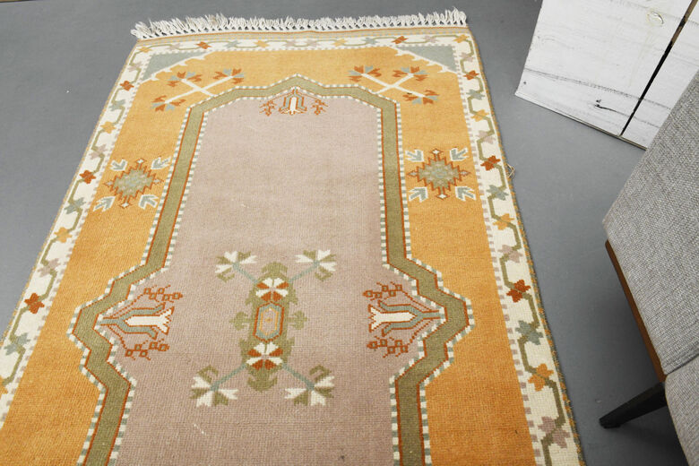 Faded Yellow Handmade Oushak Runner Rug