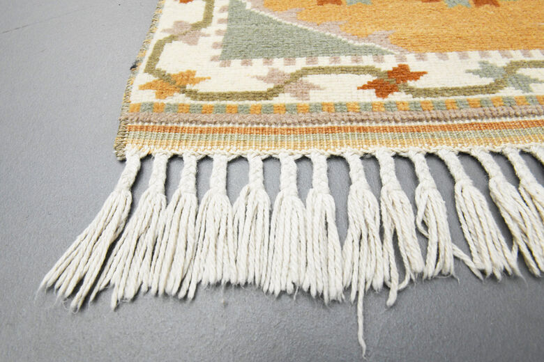Faded Yellow Handmade Oushak Runner Rug