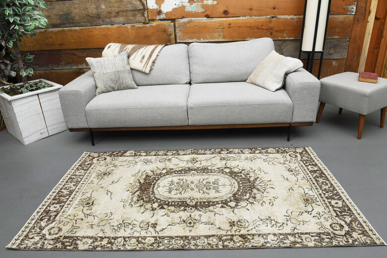 Beige Handmade Oushak Area Rug