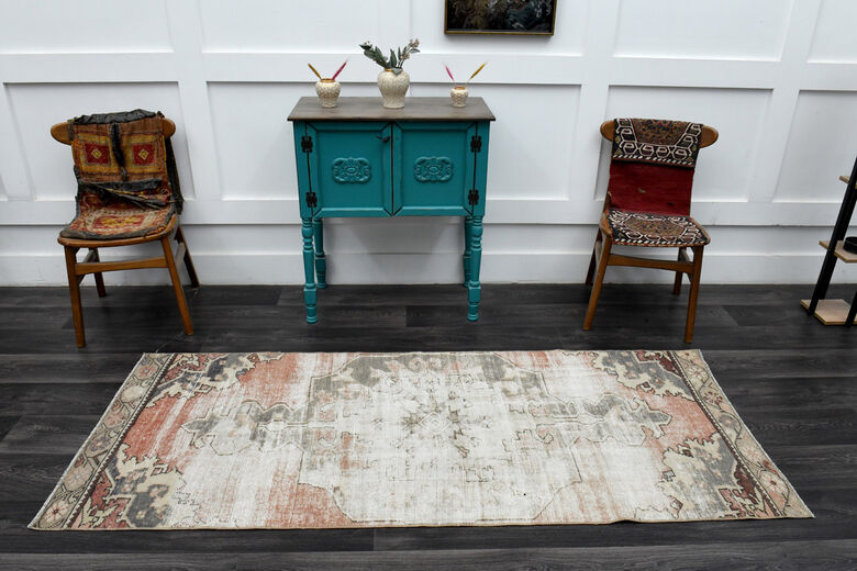 Distressed Vintage Oushak Short Runner