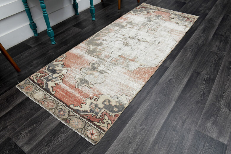 Distressed Vintage Oushak Short Runner