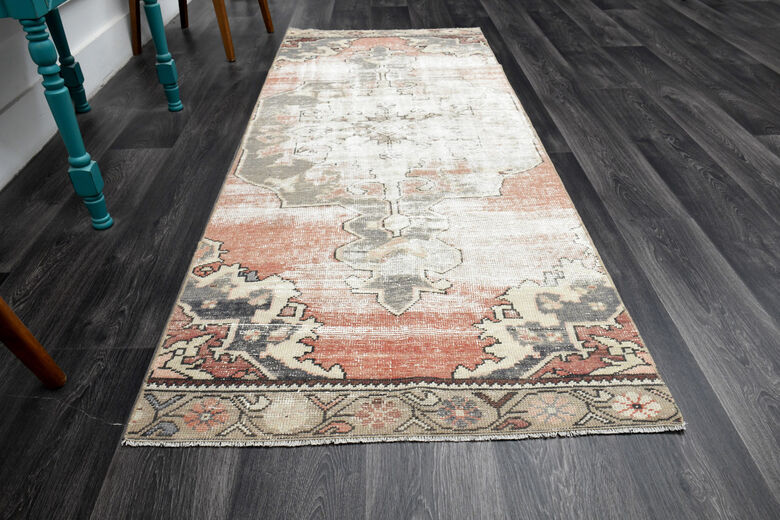 Distressed Vintage Oushak Short Runner