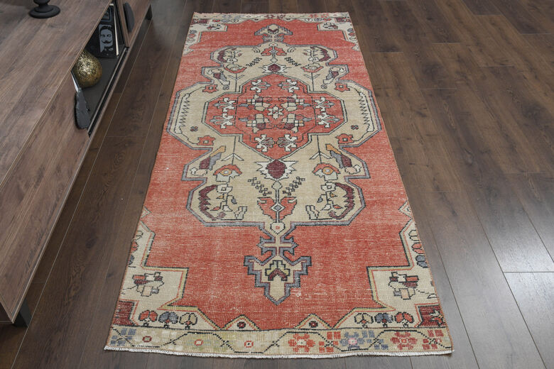 Orange Anatolian Short Runner Rug