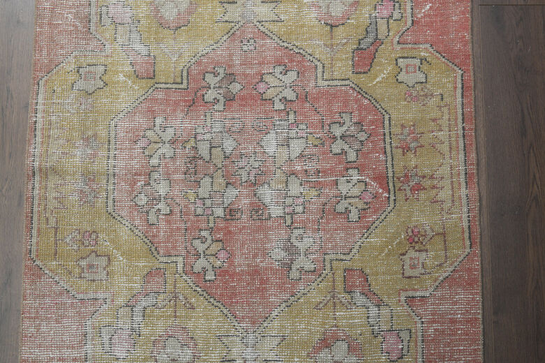 Faded Pink Antique Oushak Runner Rug