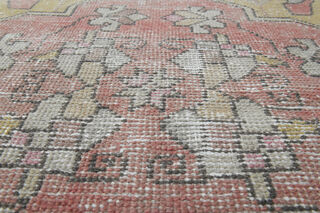 Faded Pink Antique Oushak Runner Rug - Thumbnail