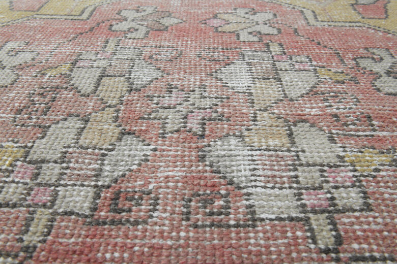 Faded Pink Antique Oushak Runner Rug