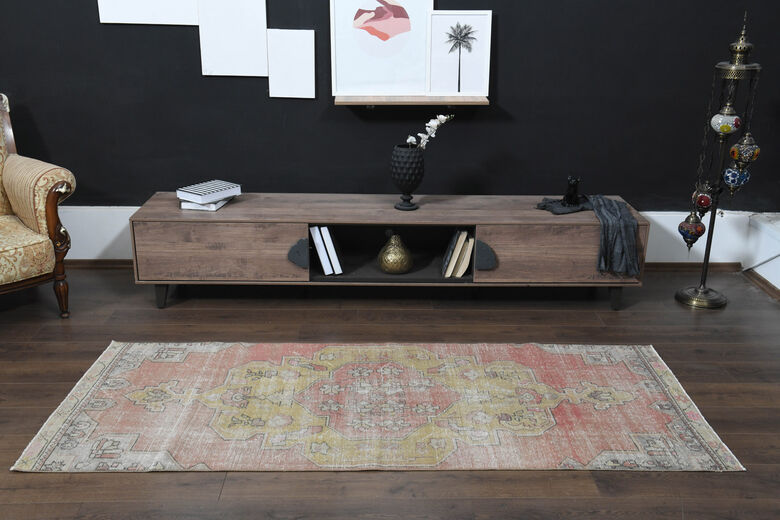 Faded Pink Antique Oushak Runner Rug