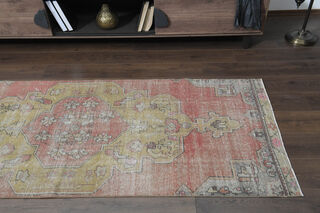 Faded Pink Antique Oushak Runner Rug - Thumbnail
