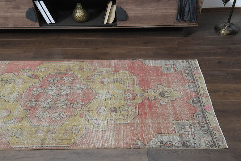 Faded Pink Antique Oushak Runner Rug