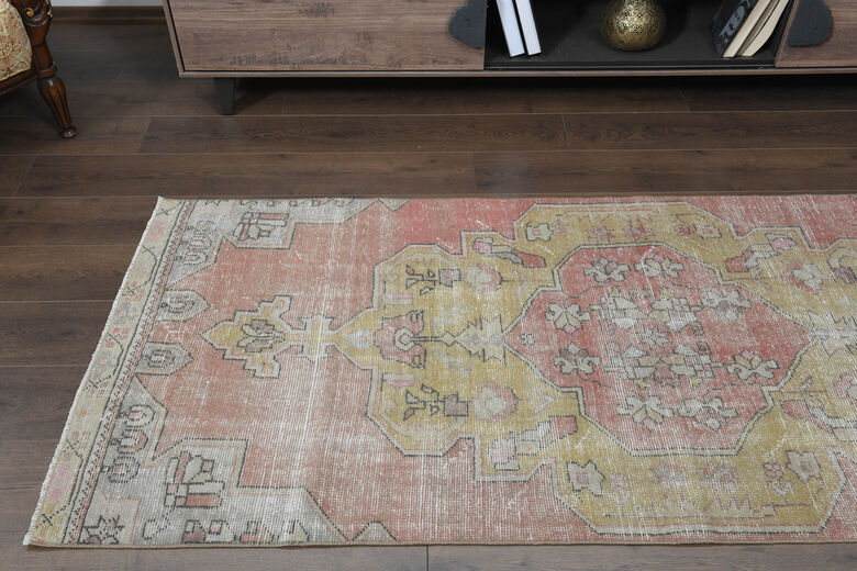 Faded Pink Antique Oushak Runner Rug