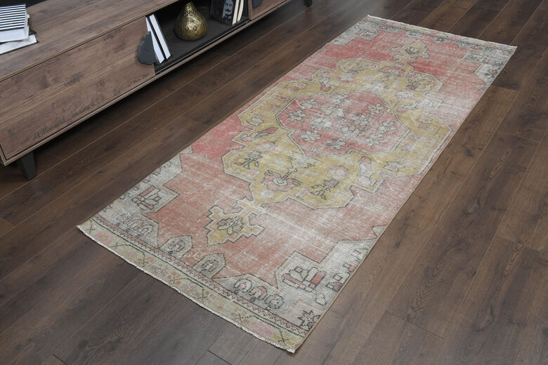 Faded Pink Antique Oushak Runner Rug