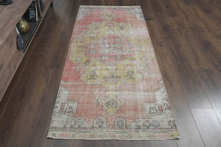 Faded Pink Antique Oushak Runner Rug - Thumbnail