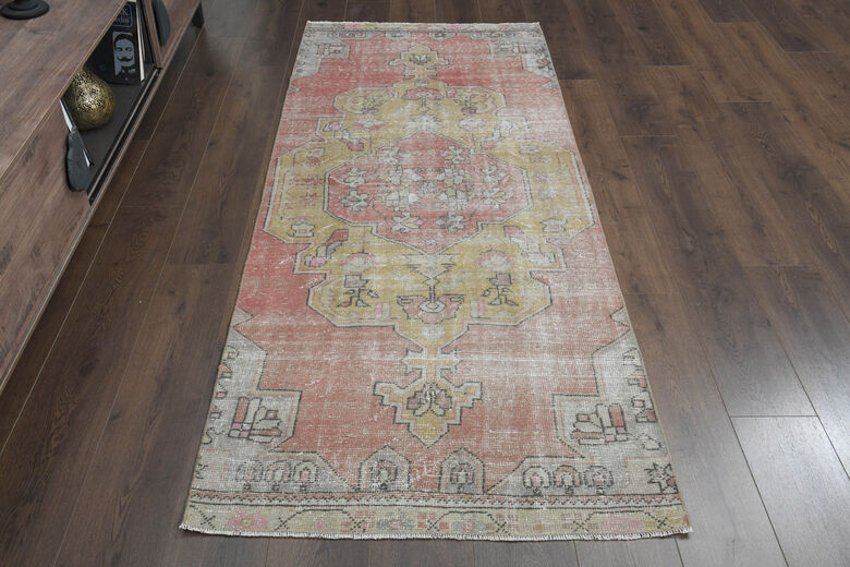 Faded Pink Antique Oushak Runner Rug