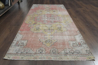 Faded Pink Antique Oushak Runner Rug - Thumbnail