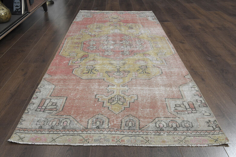 Faded Pink Antique Oushak Runner Rug