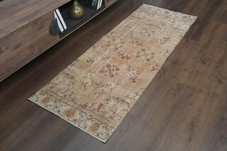 Soft Orange Vintage Oushak Runner Rug - Thumbnail