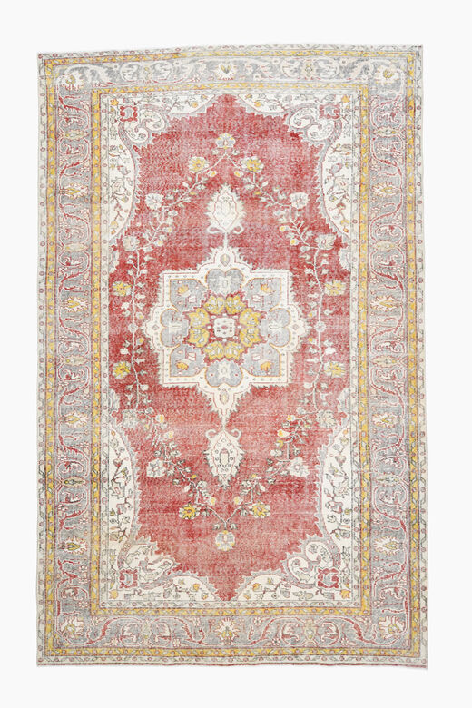 Red Beige Vintage Oushak Carpet